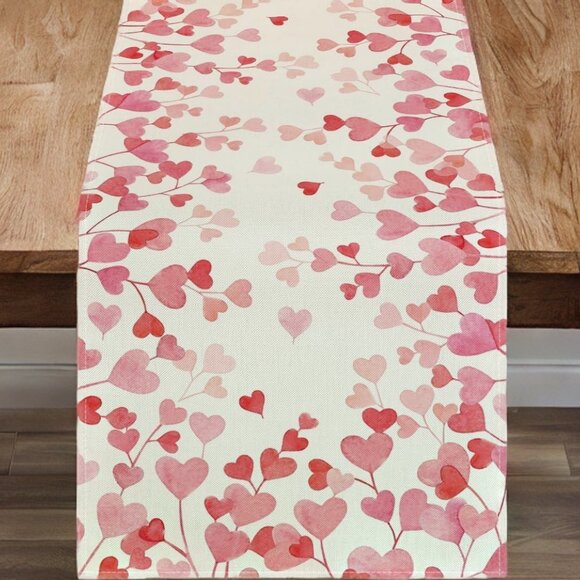 Valentines Day Table Runner Heart Dining Cloth Cottage Pink Wedding Party Decor - Picture 1 of 10